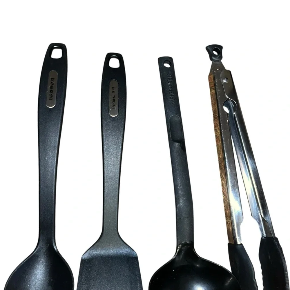 Faberware black tongs ladel serving spoon spatula Cooking Utensils lot nylon